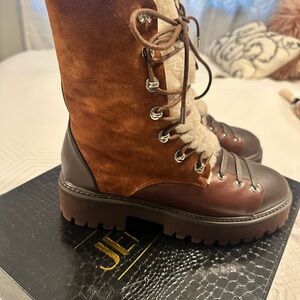 Jennifer Le Finch Brown and Cream Lace-Up Boots